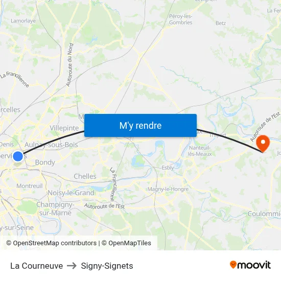 La Courneuve to Signy-Signets map