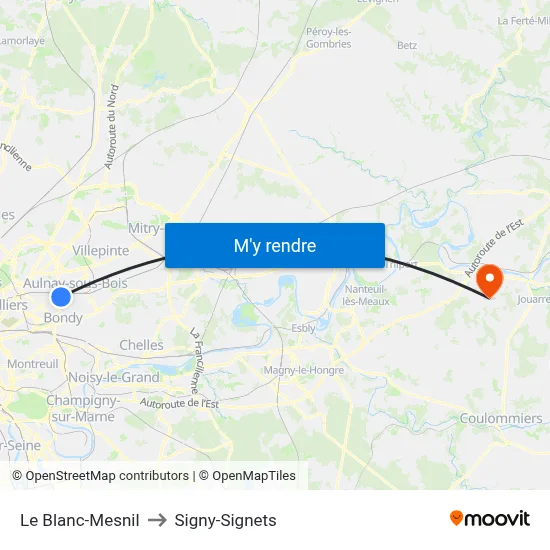 Le Blanc-Mesnil to Signy-Signets map
