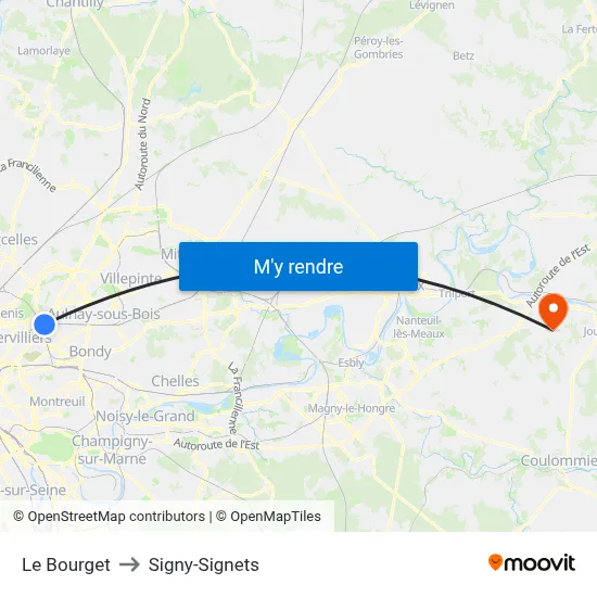 Le Bourget to Signy-Signets map