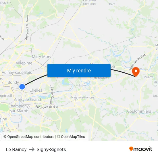 Le Raincy to Signy-Signets map