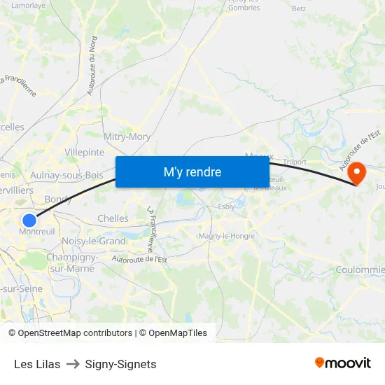 Les Lilas to Signy-Signets map