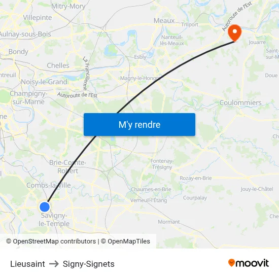 Lieusaint to Signy-Signets map