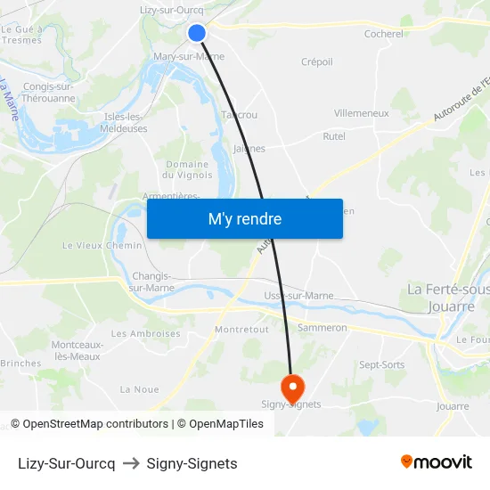 Lizy-Sur-Ourcq to Signy-Signets map