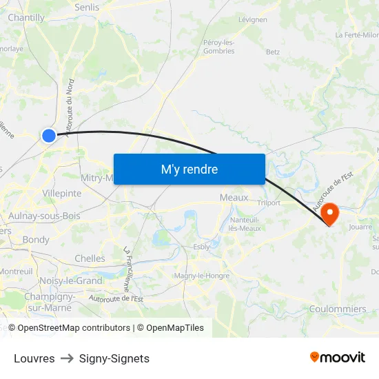 Louvres to Signy-Signets map