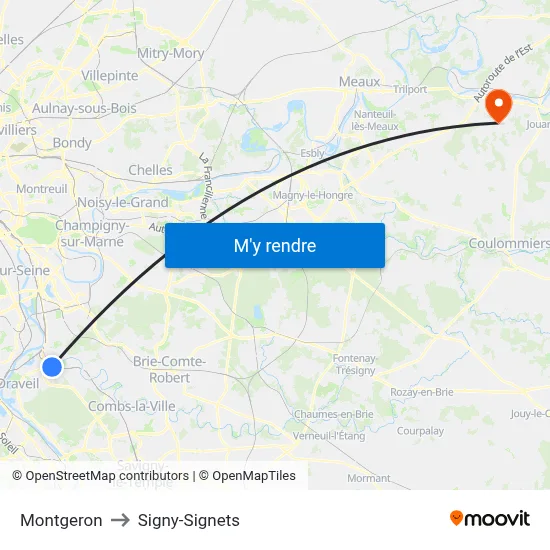 Montgeron to Signy-Signets map