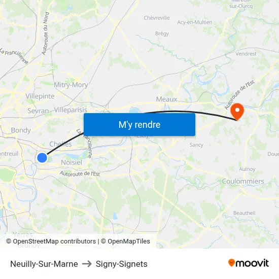 Neuilly-Sur-Marne to Signy-Signets map