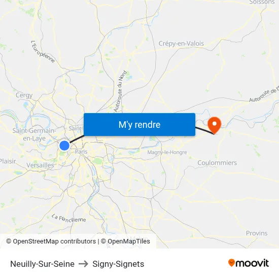 Neuilly-Sur-Seine to Signy-Signets map