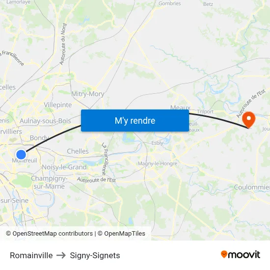 Romainville to Signy-Signets map
