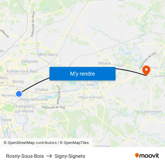 Rosny-Sous-Bois to Signy-Signets map