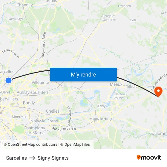 Sarcelles to Signy-Signets map
