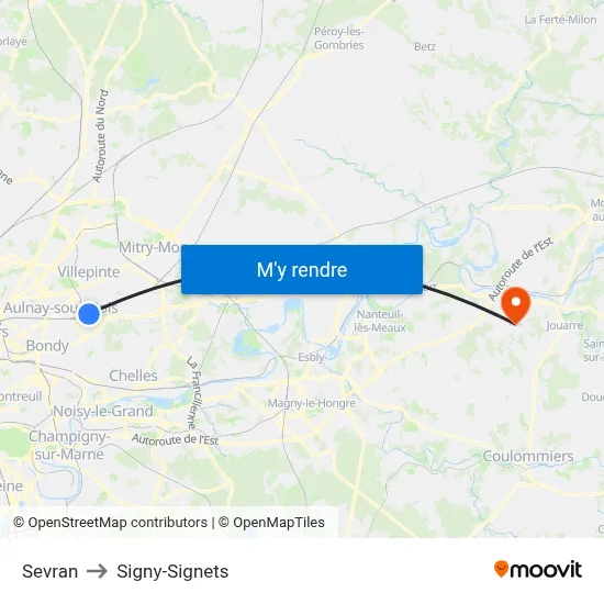 Sevran to Signy-Signets map
