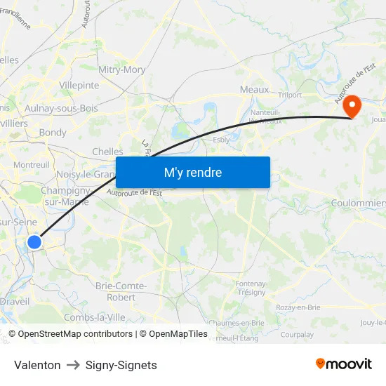 Valenton to Signy-Signets map