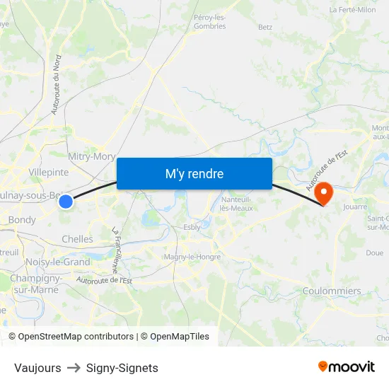 Vaujours to Signy-Signets map