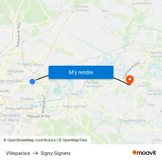 Villeparisis to Signy-Signets map