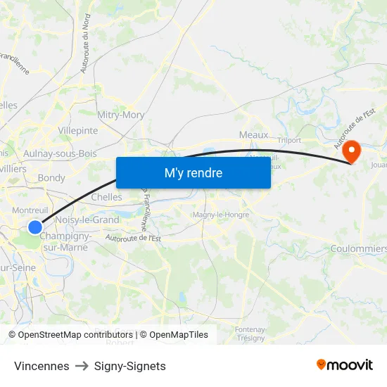 Vincennes to Signy-Signets map