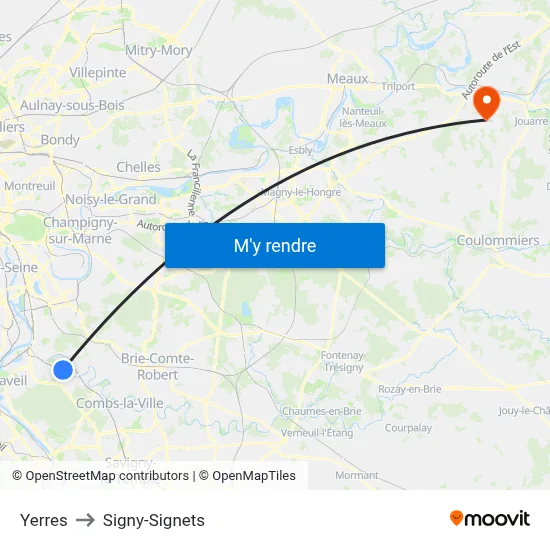 Yerres to Signy-Signets map