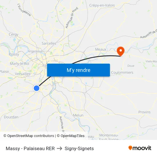 Massy - Palaiseau RER to Signy-Signets map