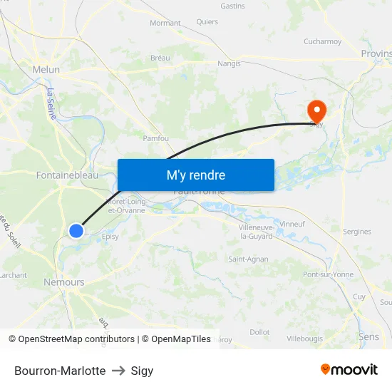 Bourron-Marlotte to Sigy map