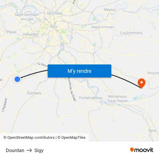 Dourdan to Sigy map