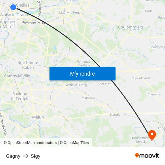 Gagny to Sigy map