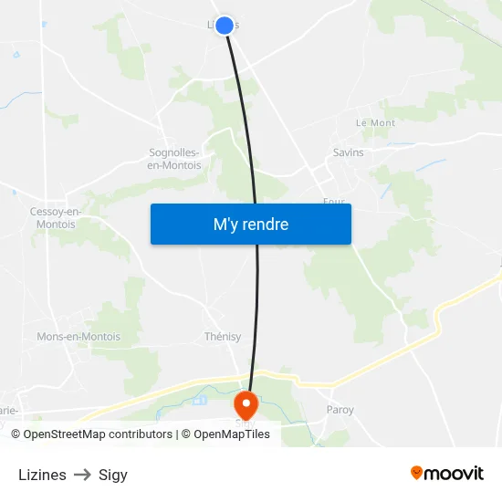 Lizines to Sigy map