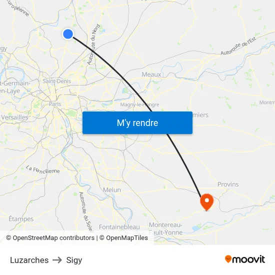 Luzarches to Sigy map