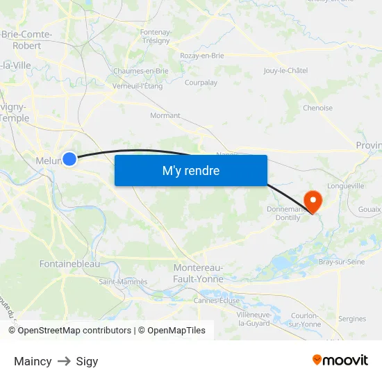 Maincy to Sigy map