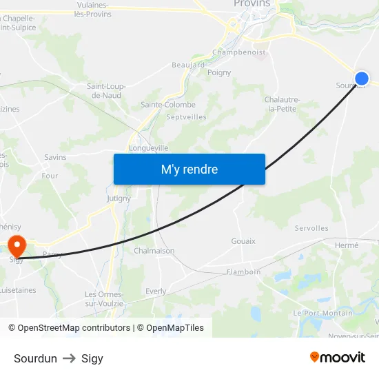 Sourdun to Sigy map