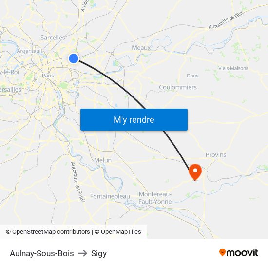 Aulnay-Sous-Bois to Sigy map