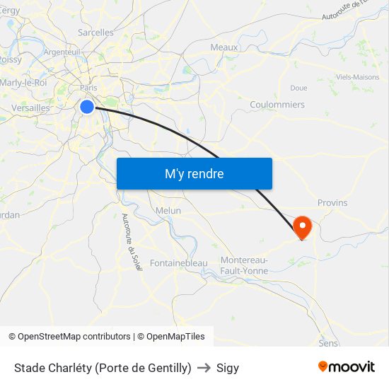 Stade Charléty (Porte de Gentilly) to Sigy map