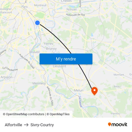 Alfortville to Sivry-Courtry map