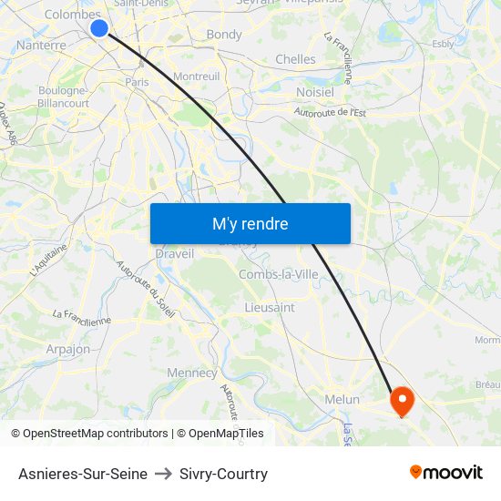 Asnieres-Sur-Seine to Sivry-Courtry map