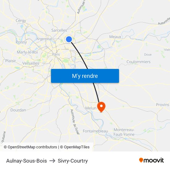 Aulnay-Sous-Bois to Sivry-Courtry map