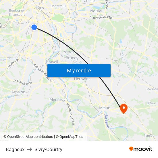 Bagneux to Sivry-Courtry map