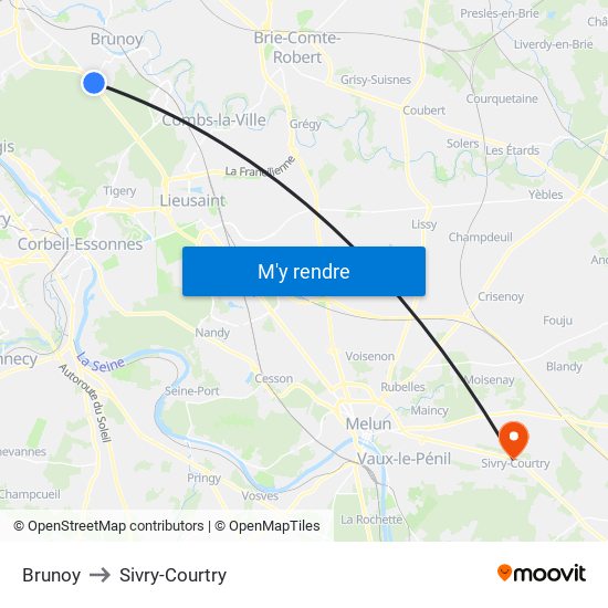 Brunoy to Sivry-Courtry map