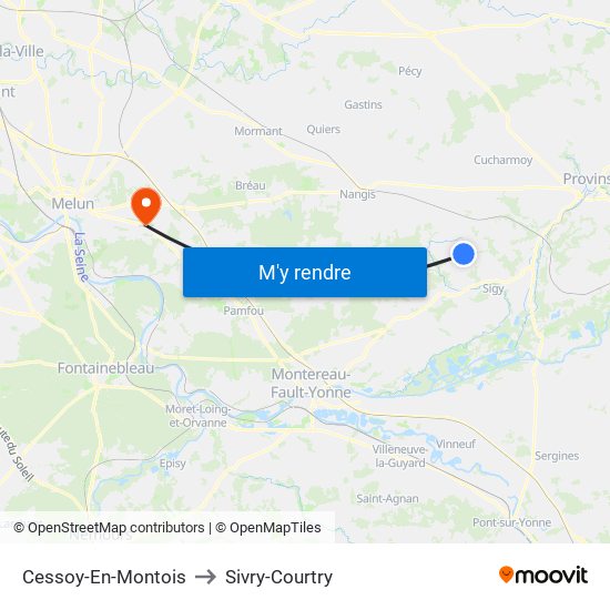 Cessoy-En-Montois to Sivry-Courtry map