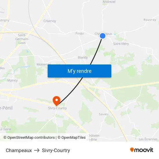 Champeaux to Sivry-Courtry map