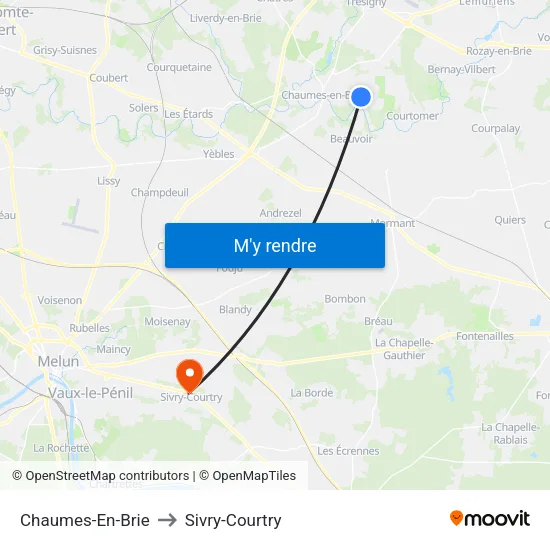 Chaumes-En-Brie to Sivry-Courtry map