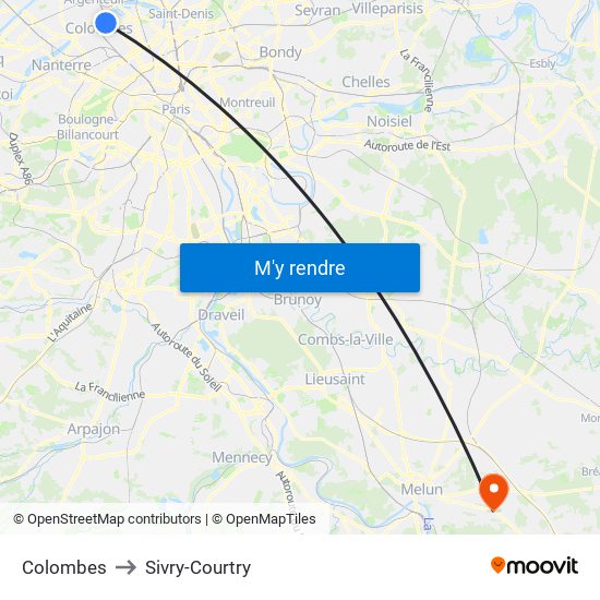 Colombes to Sivry-Courtry map