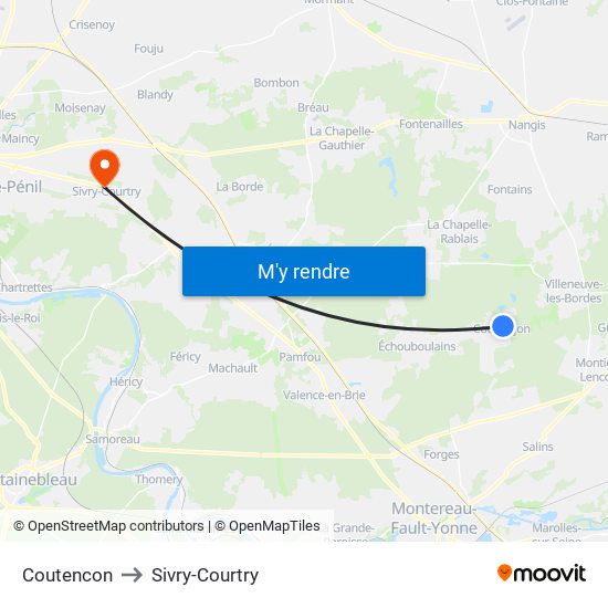 Coutencon to Sivry-Courtry map