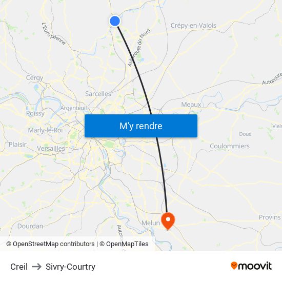 Creil to Sivry-Courtry map