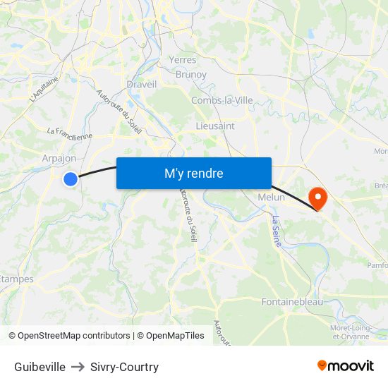 Guibeville to Sivry-Courtry map