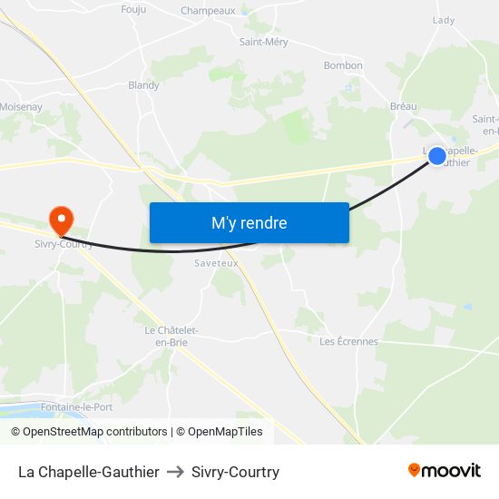 La Chapelle-Gauthier to Sivry-Courtry map