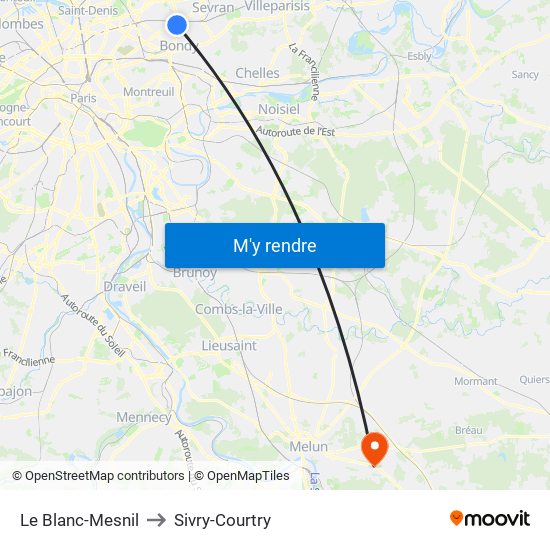 Le Blanc-Mesnil to Sivry-Courtry map