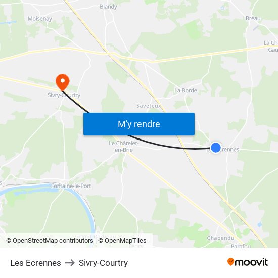 Les Ecrennes to Sivry-Courtry map