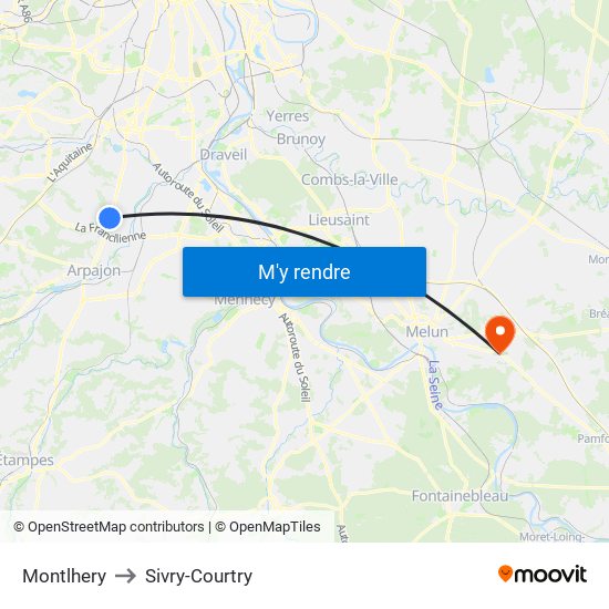 Montlhery to Sivry-Courtry map