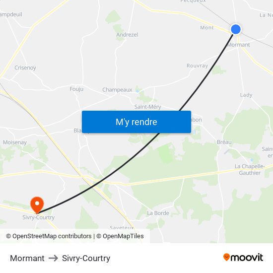 Mormant to Sivry-Courtry map