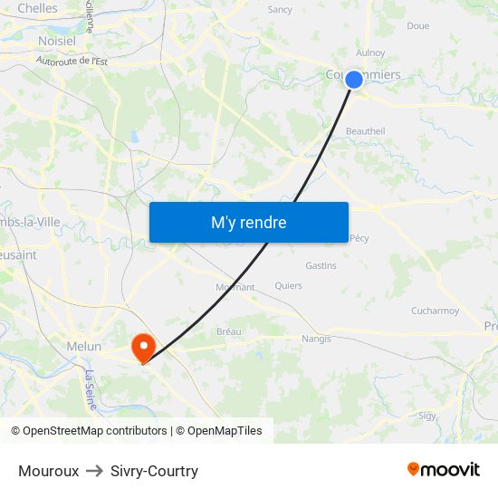 Mouroux to Sivry-Courtry map