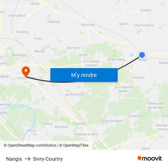 Nangis to Sivry-Courtry map