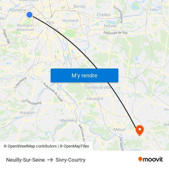 Neuilly-Sur-Seine to Sivry-Courtry map